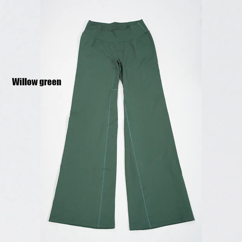 Women's High Waist Nylon Blend Flared Workout Pants with Fitted Upper Legs