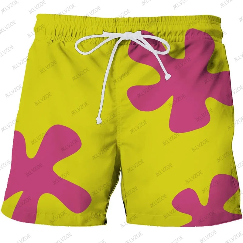 Men's Graphic Print Drawstring Elastic Waist Board Swim Shorts