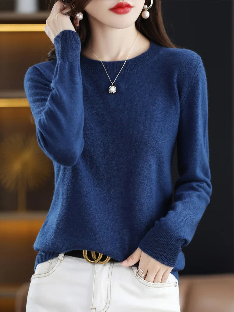 Women's Crew Neck Long Sleeve Sweater Casual Knit Layer