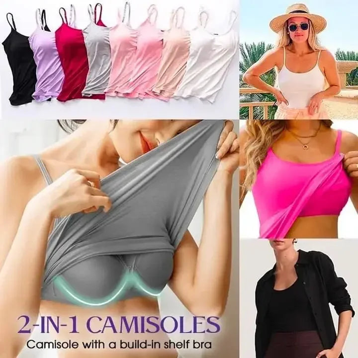 Women's Scoop Neck Camisole with a Built-In Bra and Thin Straps