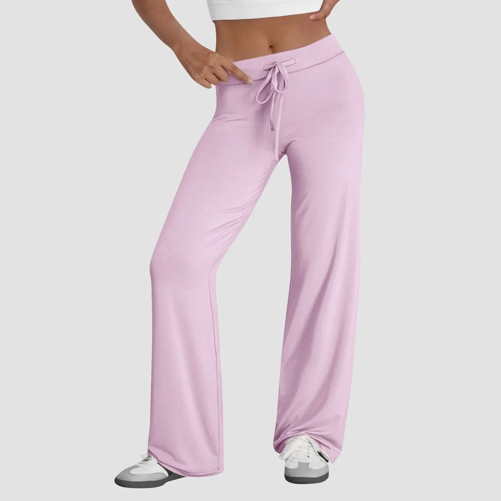Women's Drawstring Waist Flared Pants with Pockets for Yoga and Casual Wear