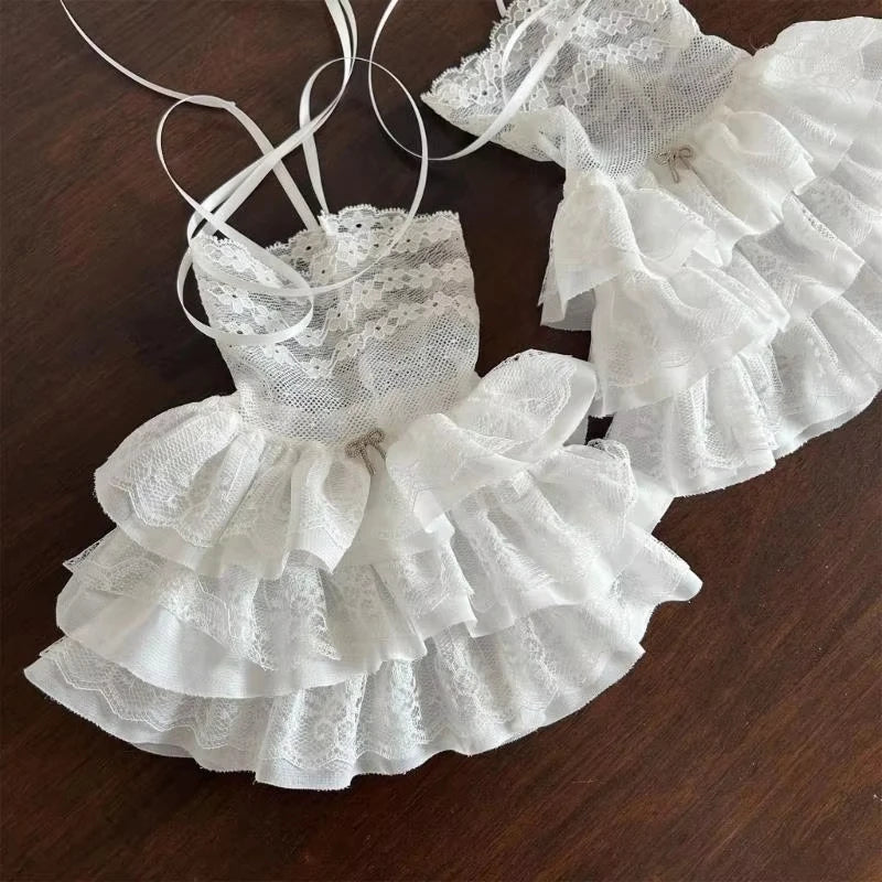 Ruffled Lace Ankle Leg Warmers with Ribbon Tie Details