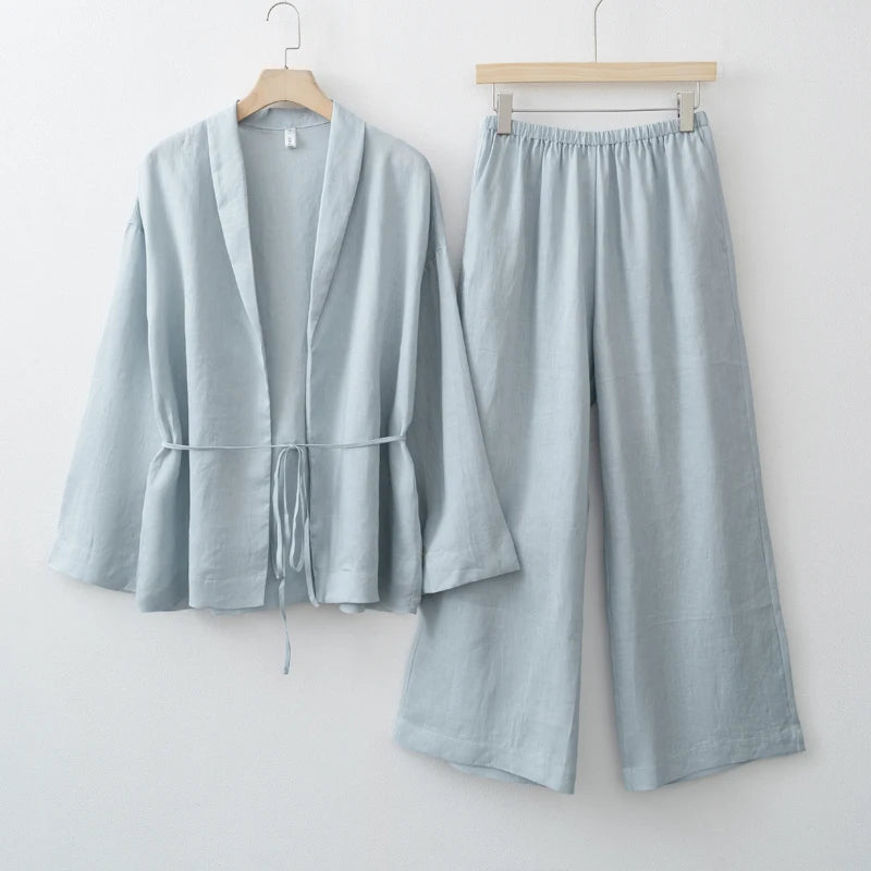 Women's Wrap Top and Wide Leg Pants Clothing Set