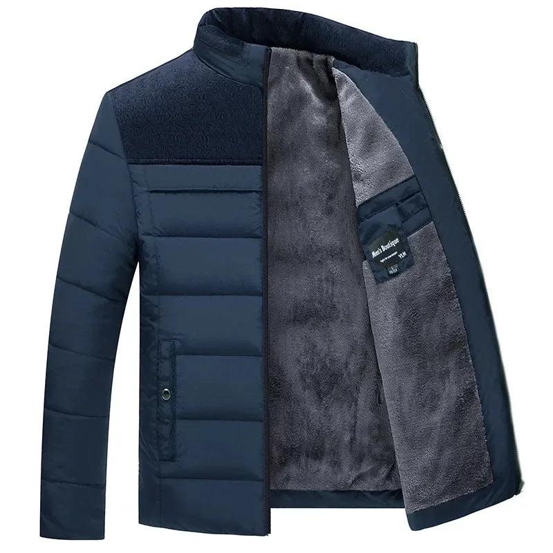 Men's Stand Collar Quilted Zip Front Jacket