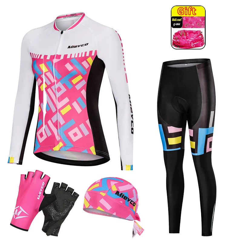 Women Long Sleeve Cycling Jersey Set MTB Bike Quick Dry Breathable Cycling Suit