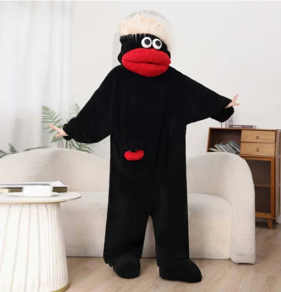 Cartoon Hooded Zip Front Long Sleeve Plush Pajama Jumpsuit