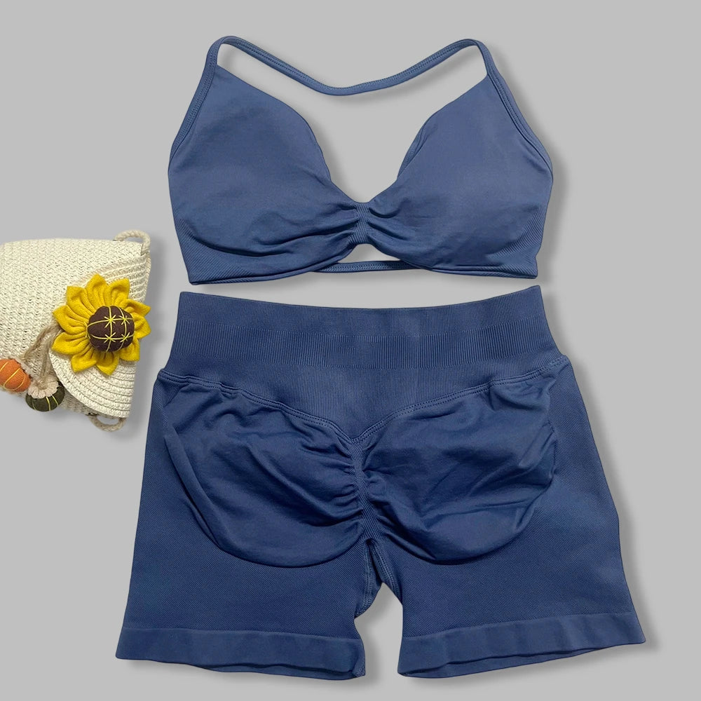 Women's Strappy Bra And Shorts Yoga Set For Workout Outfits