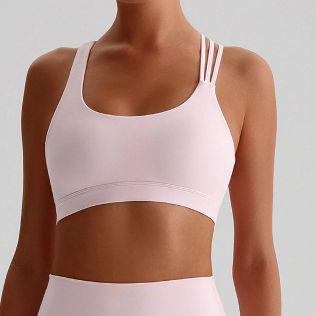 Women's Scoop Neck Multi Strap Cross Back Sports Bra