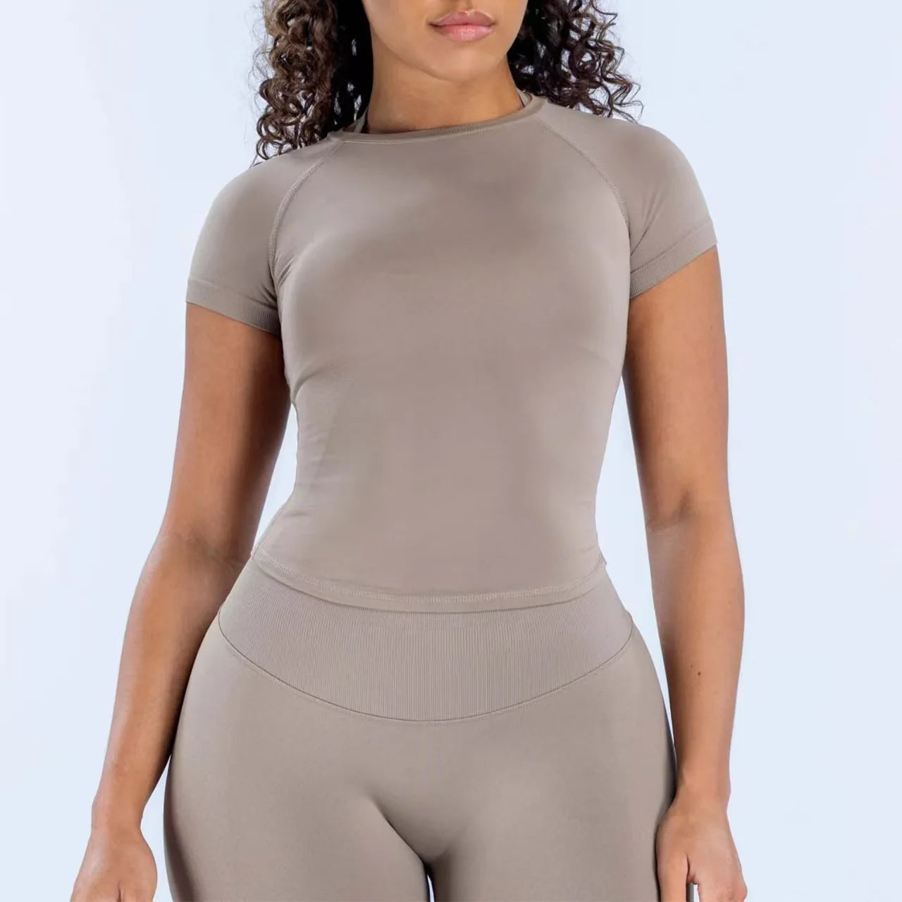 Women's Crew Neck Fitted Short Sleeve T-shirt For Workout Outfits