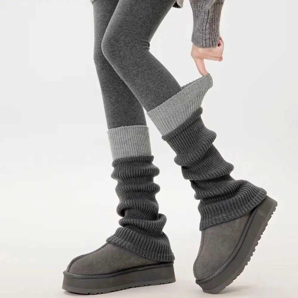 Color Block Ribbed Leg Warmers with Contrasting Wide Cuffs