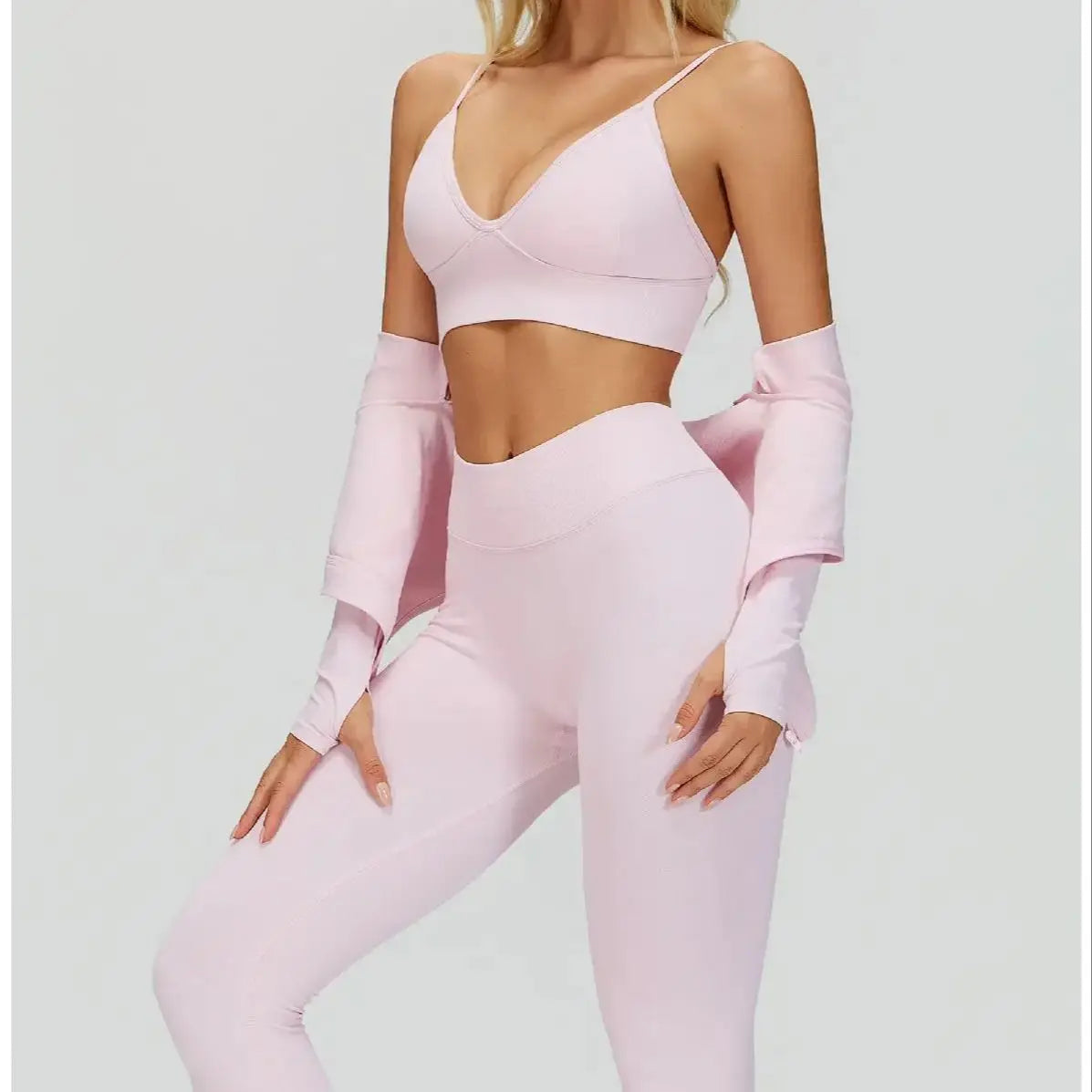 Women's Cropped Layer Bra And Leggings Yoga Set
