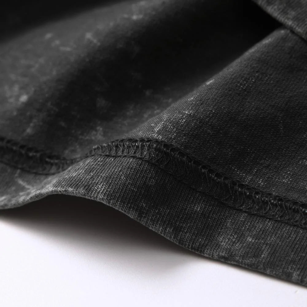 Carnivorous Plant Graphic Washed Tee Men Streetwear Cotton Crewneck