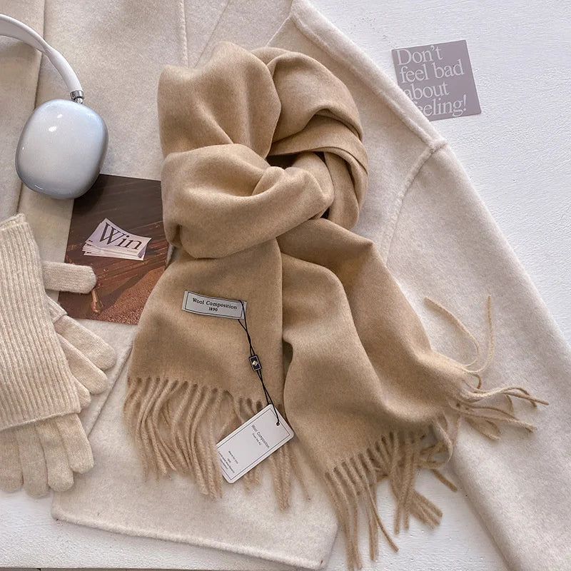 Solid Long Fringed Scarf for Draped Neck Styling