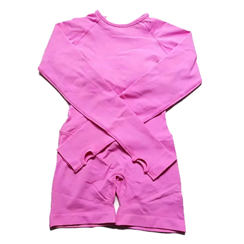 Women's Long Sleeve Nylon Blend Workout Romper with Large Back Cutout
