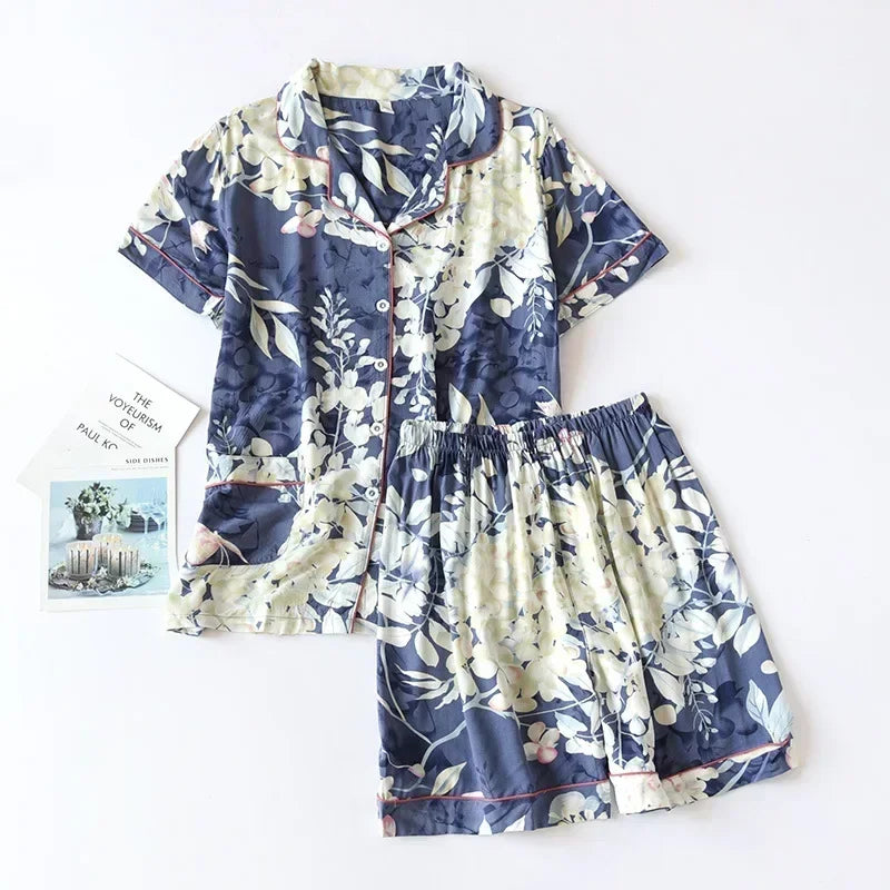 Women's Printed Button Front Pajama Set with Top and Pants