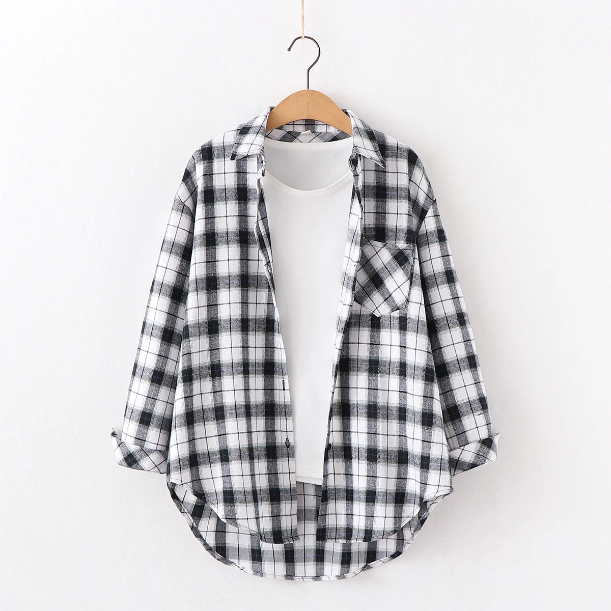 Women's Checked Collared Long Sleeve Shirt