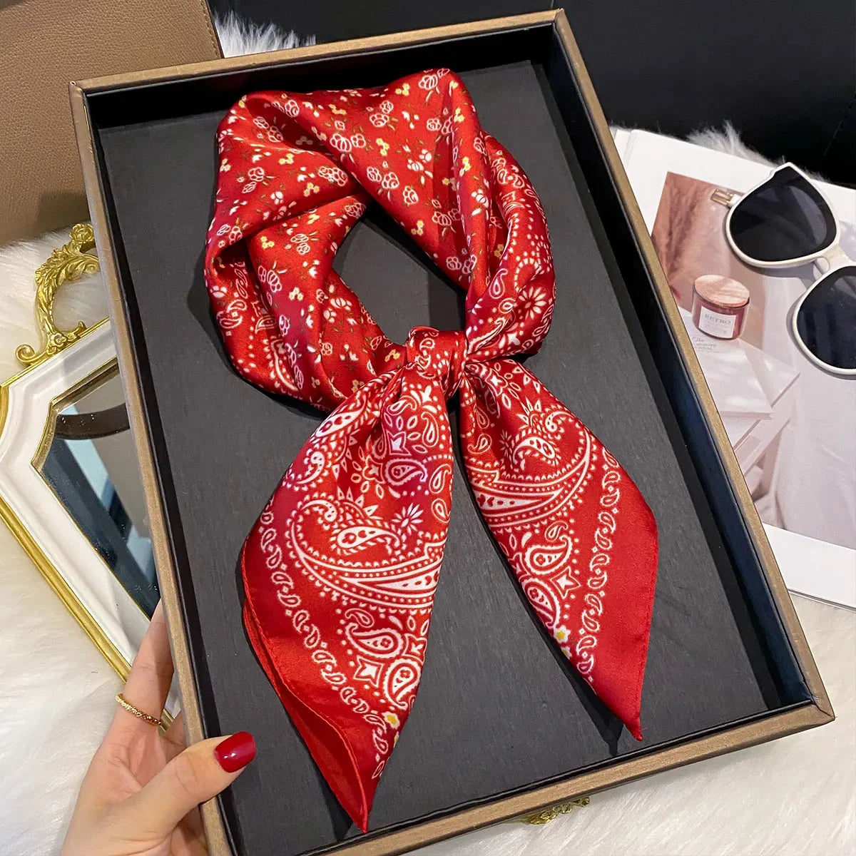 Paisley Print Square Scarf for Head and Neck Styling