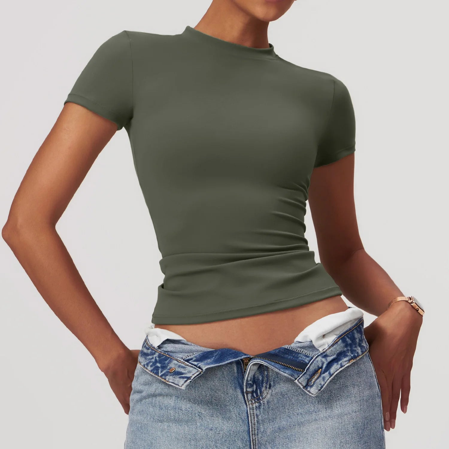 Women's Crew Neck Fitted Short Sleeve T-shirt For Workout Outfits