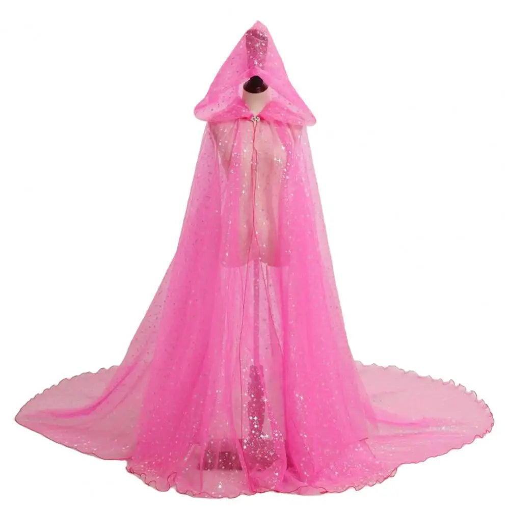 Sheer Hooded Long Train Cape for Layering over Outfits