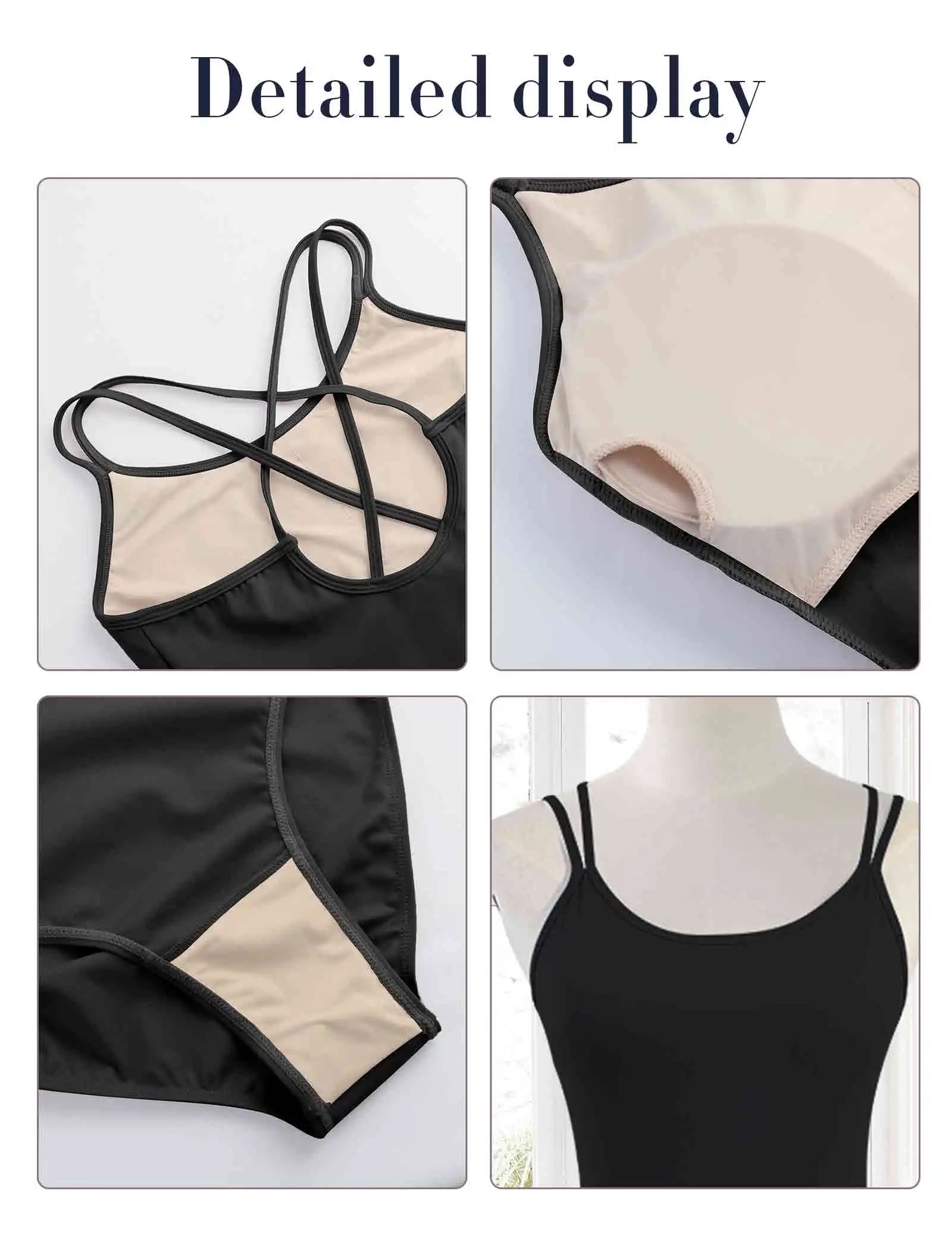 Women's Double Strap Ballet Leotard with Crossed Back and Camisole Neckline