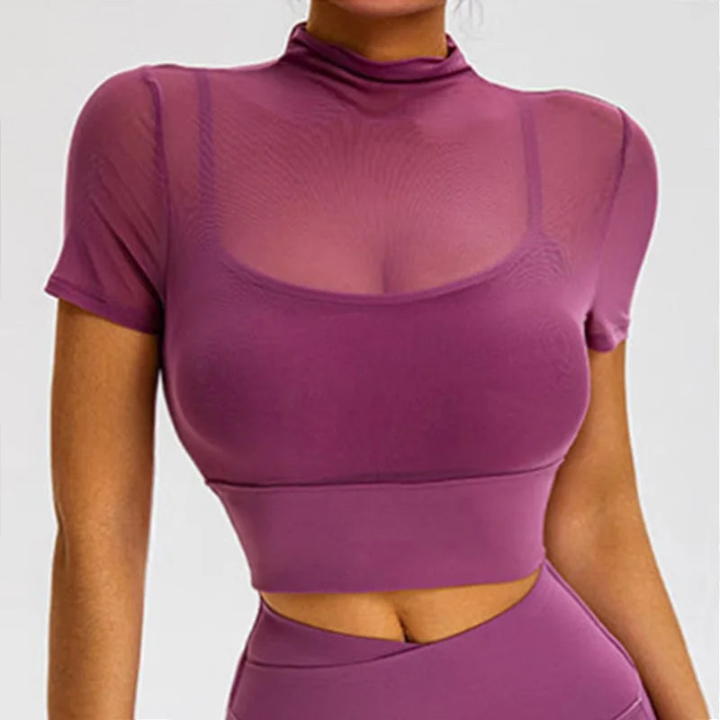 Women's Mesh Short-Sleeve Workout Crop Top