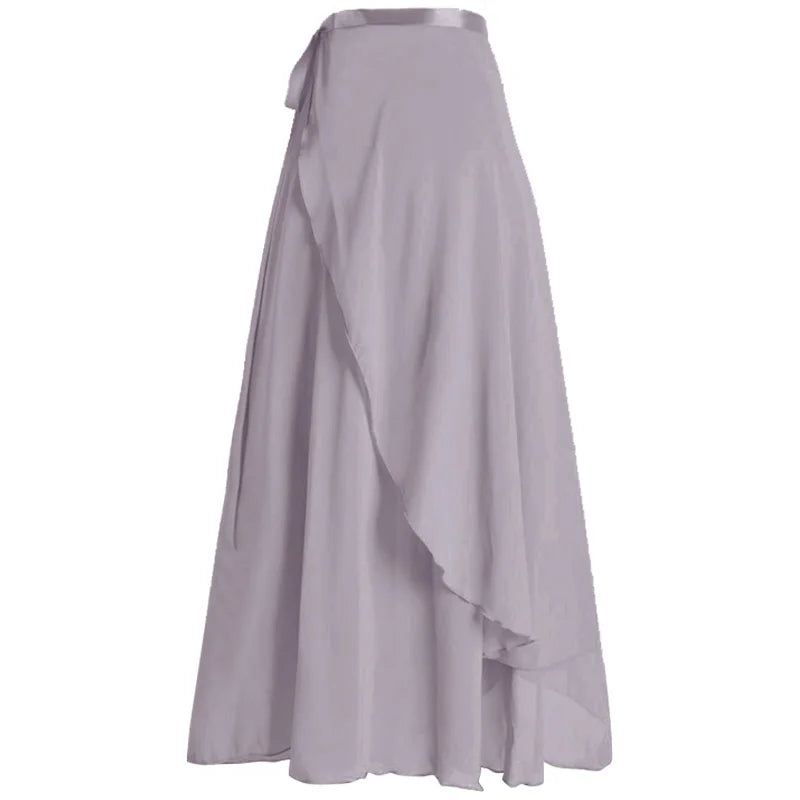Women's Long Chiffon Ballet Wrap Skirt with Tie Waist Closure