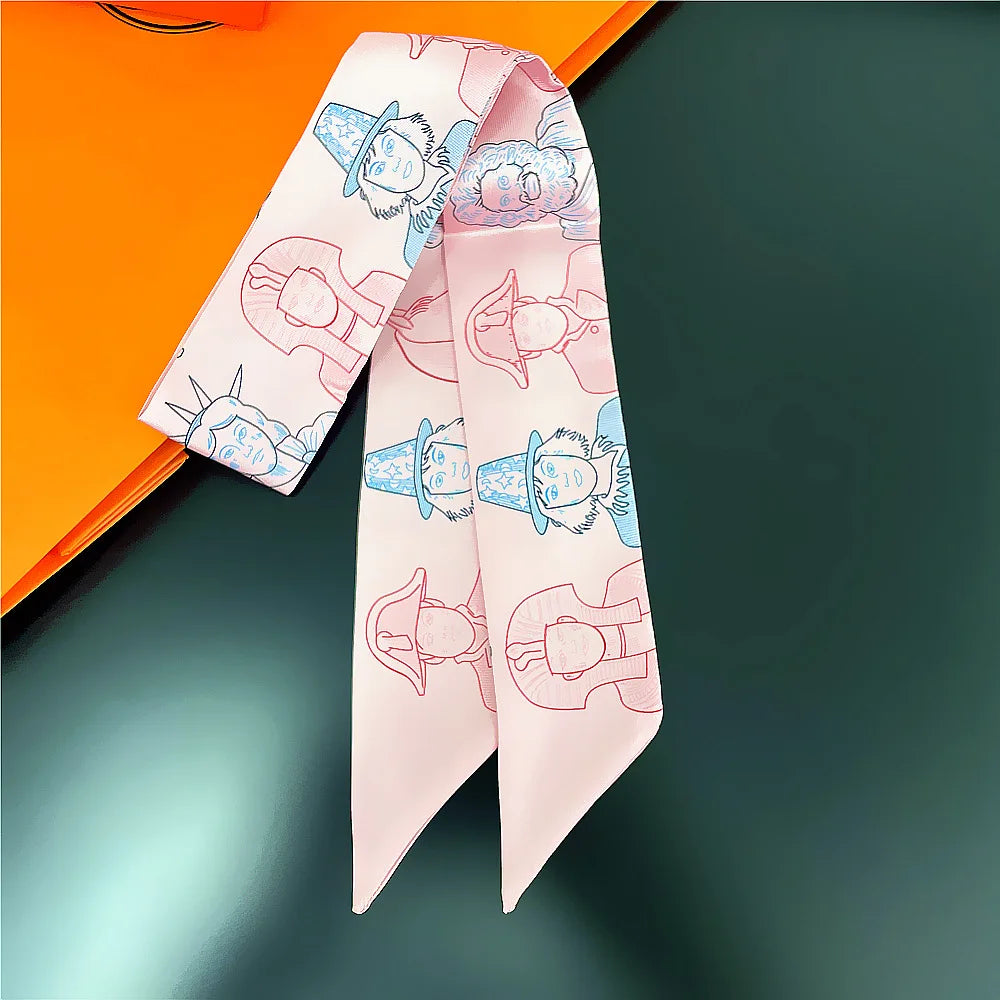 Horse Motif Skinny Scarf with Decorative Printed Patterns