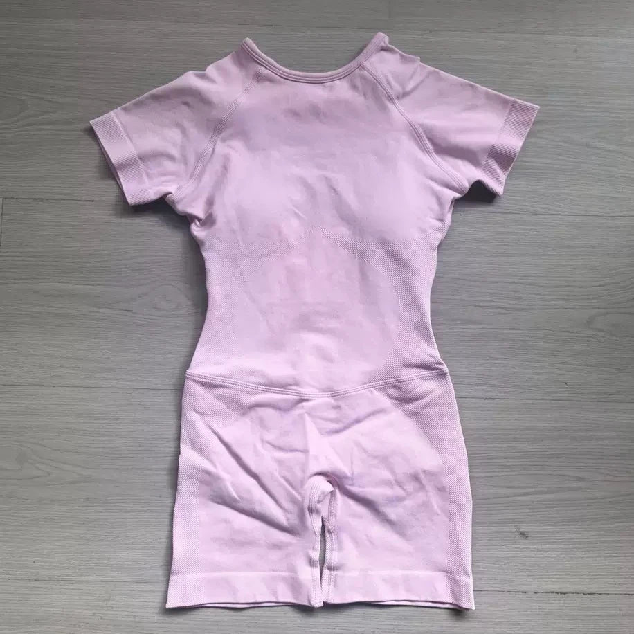 Women's Short Sleeve Polyester Blend Workout Romper with Open Back