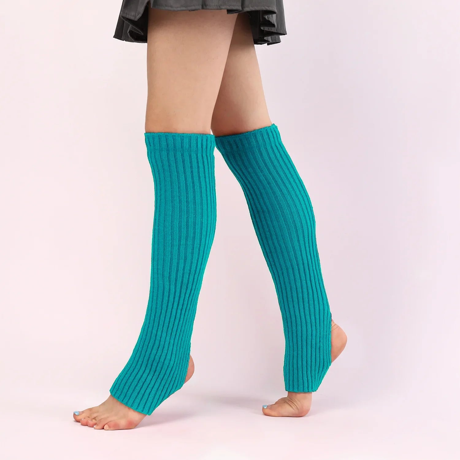 Solid Ribbed Leg Warmers with Slouchy Stirrup Shape