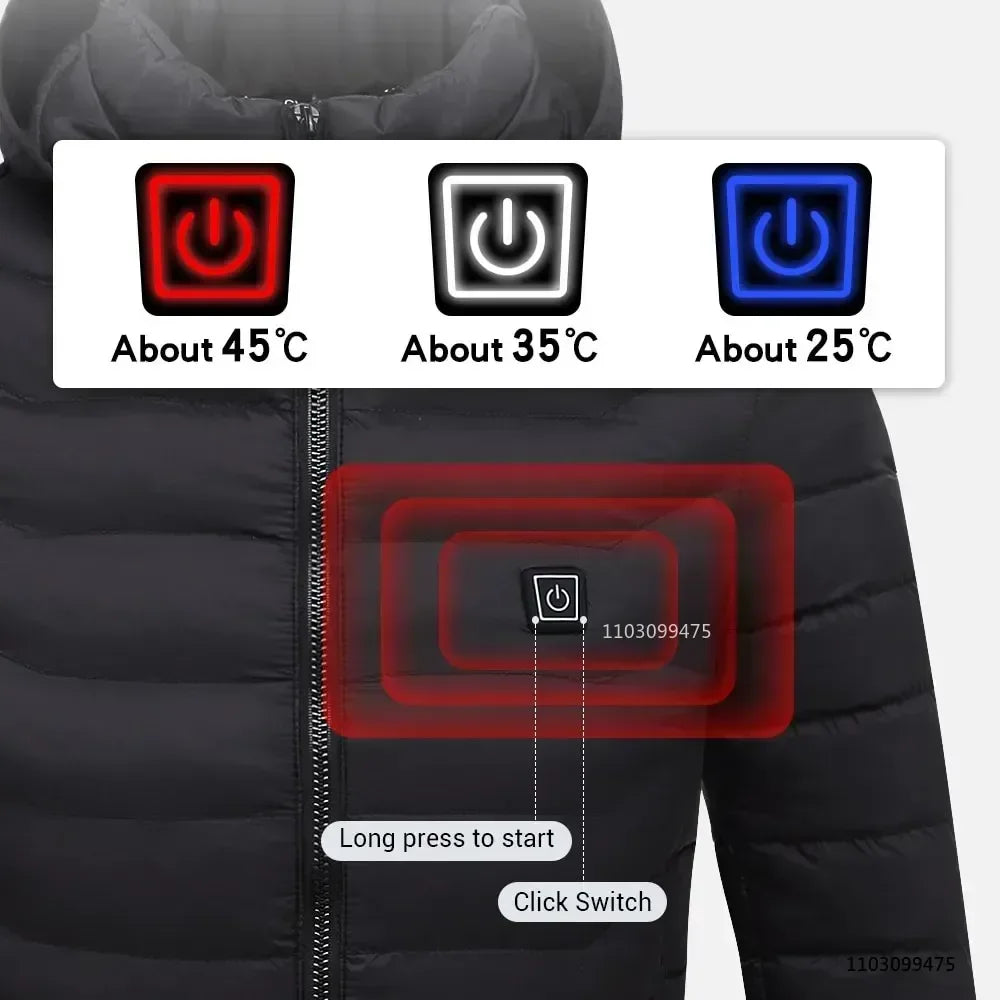 USB Heated Hooded Full Zip Long Sleeve Outdoor Jacket
