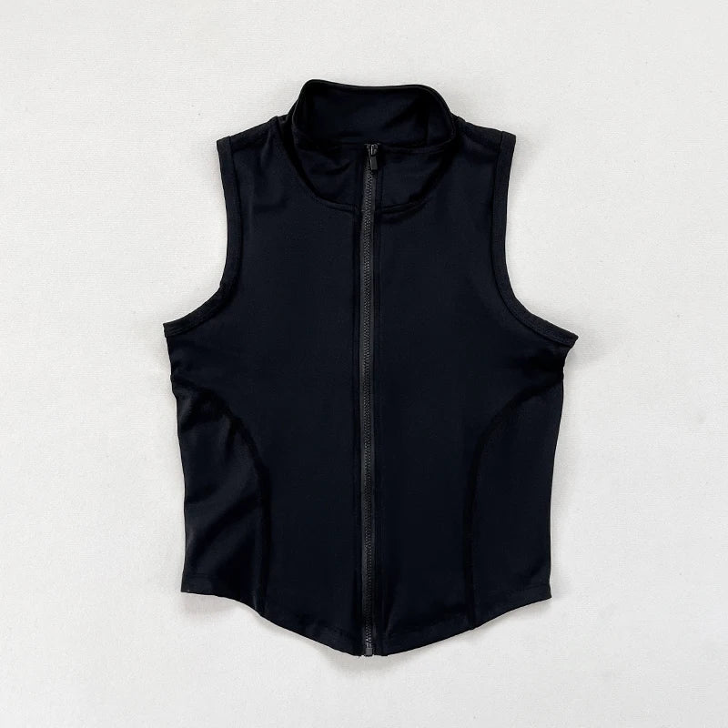 Women's Stand Collar Zip Front Vest For Workout Outfits