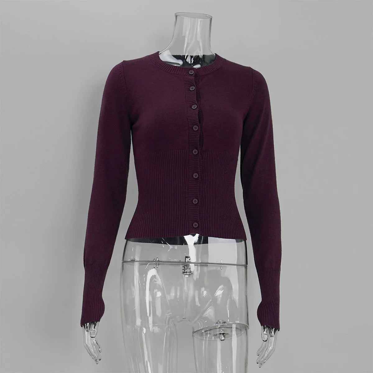 Women's Button Front Keyhole Neck Fitted Cardigan Casual Knit Layer