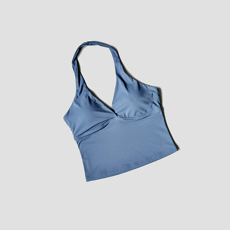Women’s Halter Backless Sports Tank with Built-In Pads