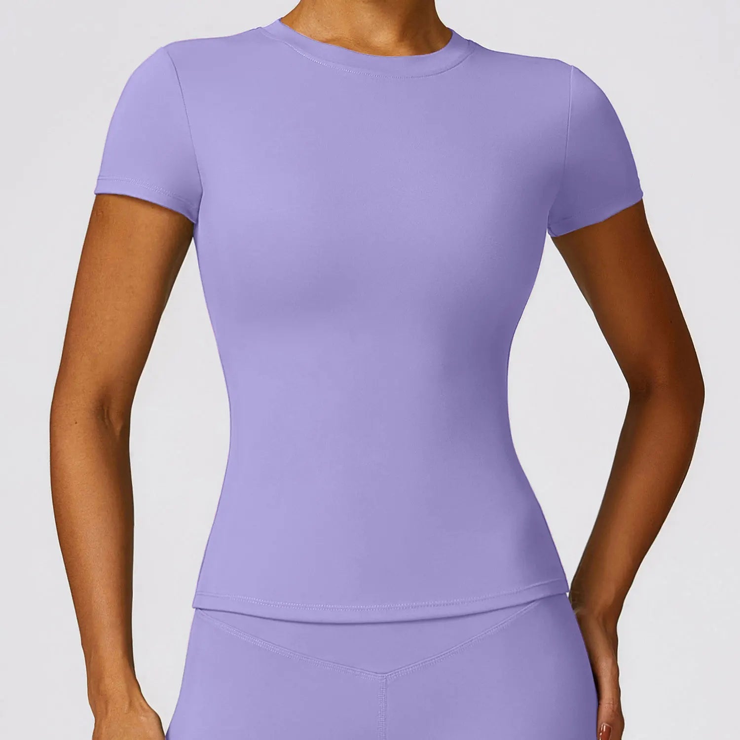Women's Crew Neck Fitted Short Sleeve T-shirt For Workout Outfits