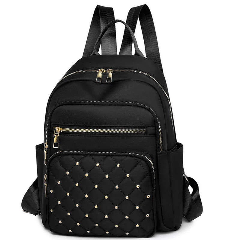 Quilted Front Backpack with Stud Details and Adjustable Shoulder Carry Straps