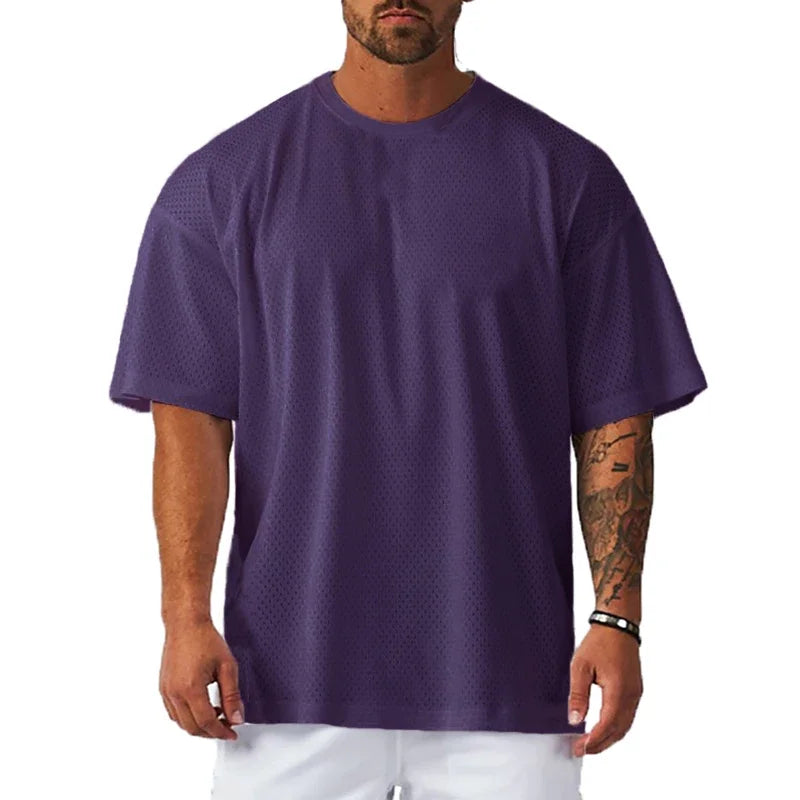 Plain Oversized Mesh Short Sleeve T-shirt For Sports Outfits
