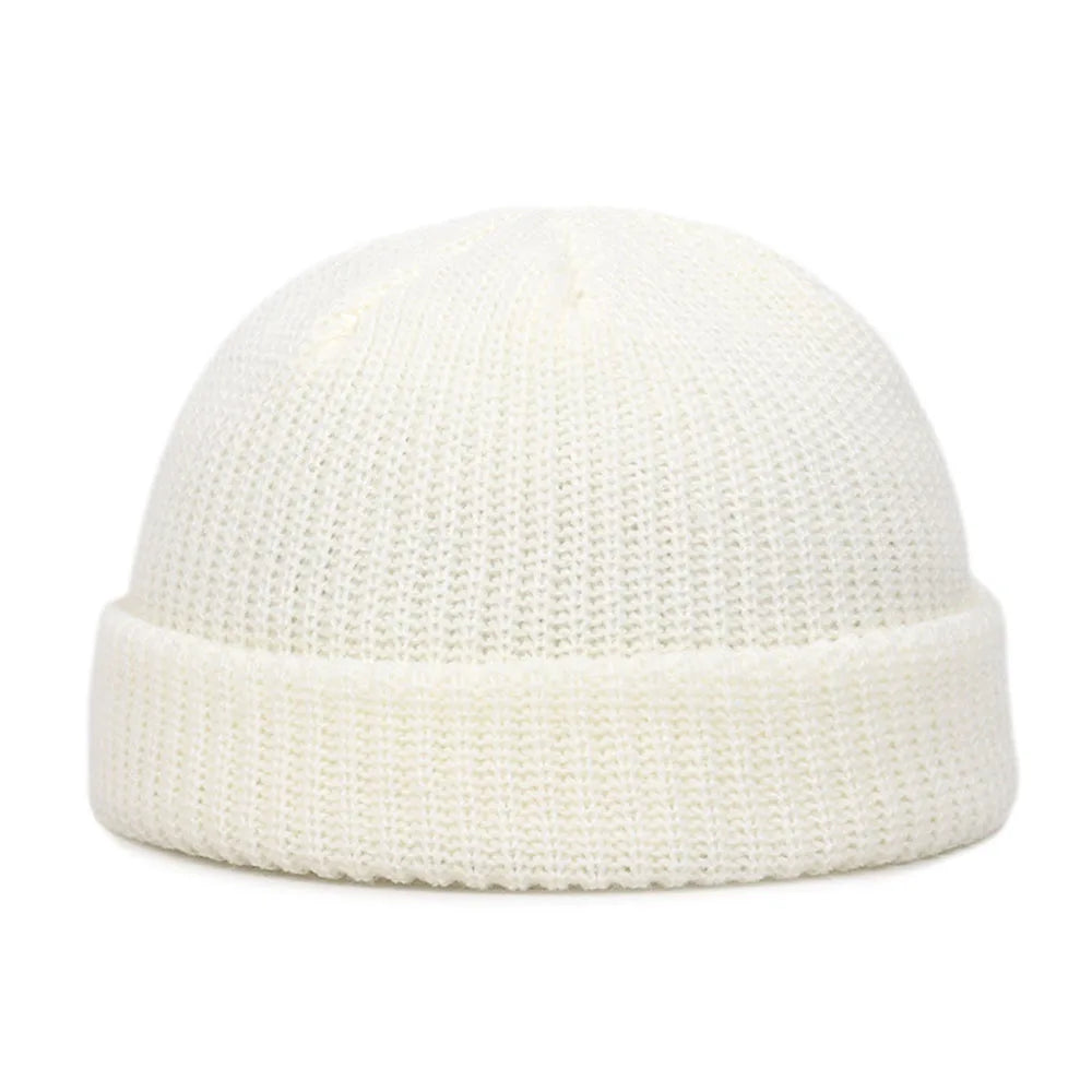 Short Ribbed Knit Beanie with Folded Cuff Shape