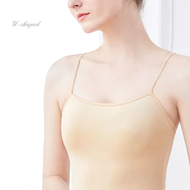 Women's Nude Camisole Dance Undergarment Leotard with Thin Shoulder Straps