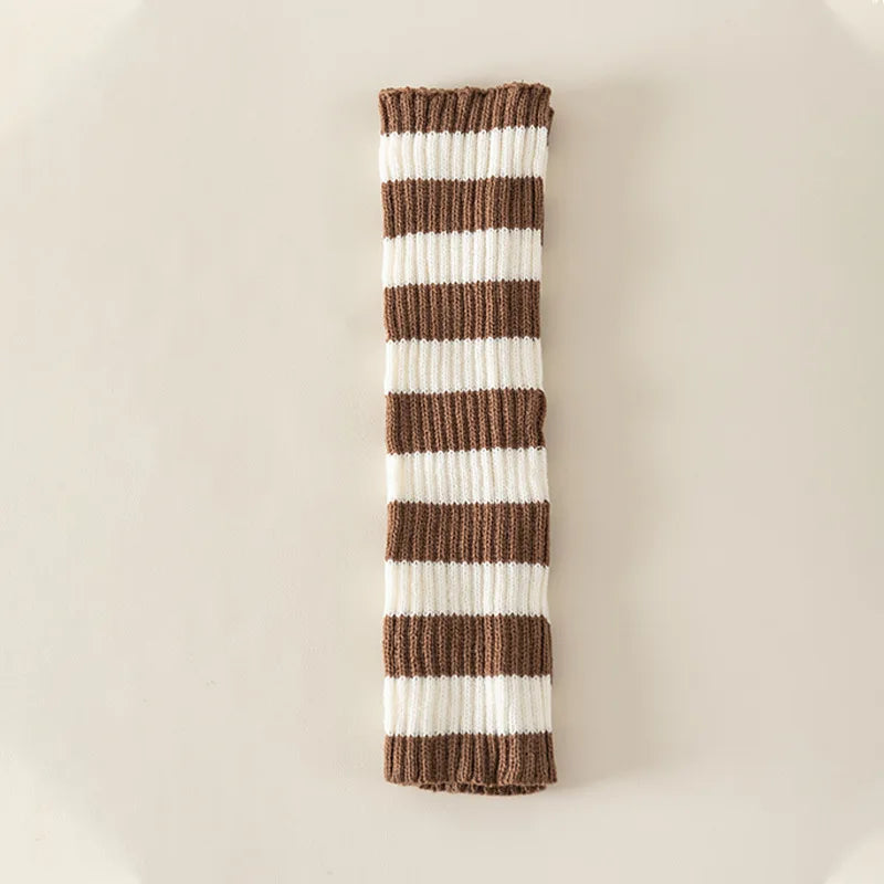 Striped Knit Calf Leg Warmers with Slouchy Shape