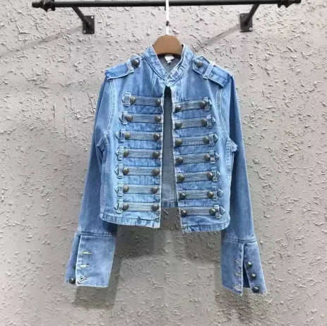 Women's Distressed Denim Button-Front Jacket