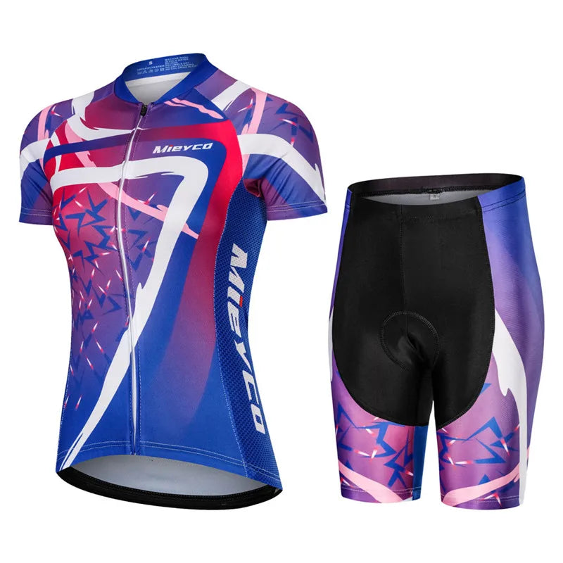 Women Short Sleeve Cycling Jersey Set Summer Bike Bib Shorts Suit