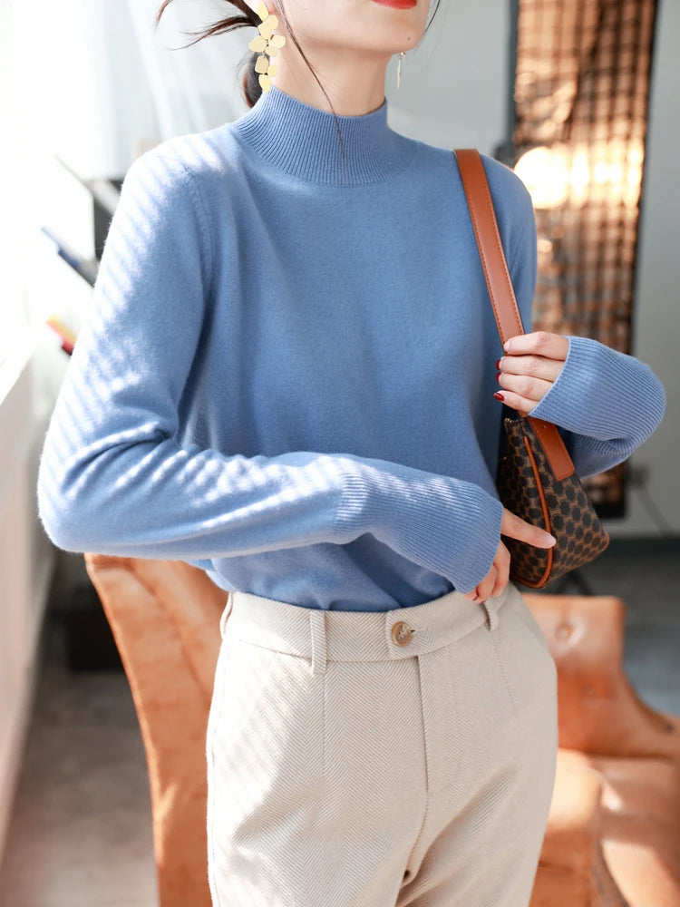 Women's Mock Neck Long Sleeve Sweater Casual Knit Layer