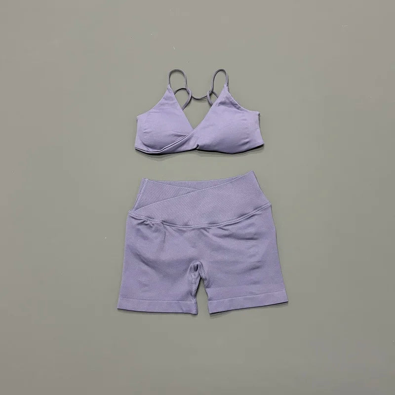 Women's Strappy Bra And Shorts Yoga Set For Workout Outfits