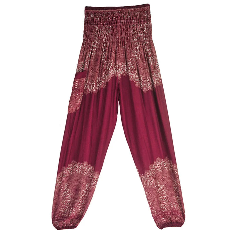 Women's Printed Rayon Harem Pants with High Waist and Gathered Ankles