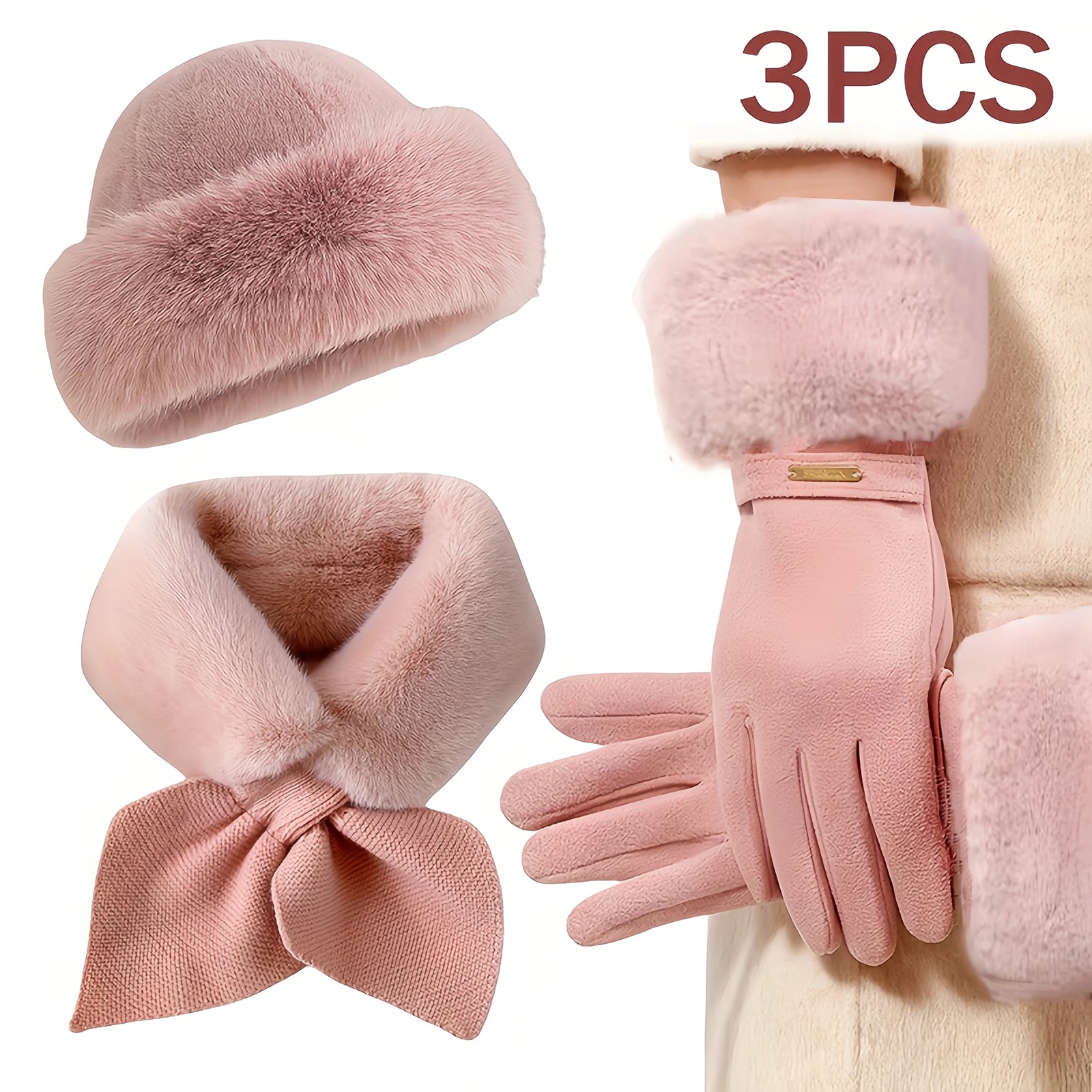 Knitted Winter Accessory Set with Hat Scarf and Gloves for Adults