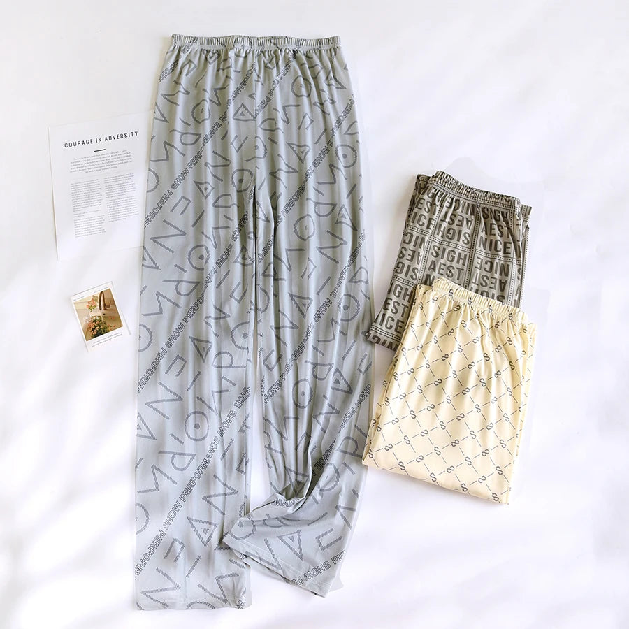 Men's Patterned Elastic Waist Straight Leg Pajama Pants