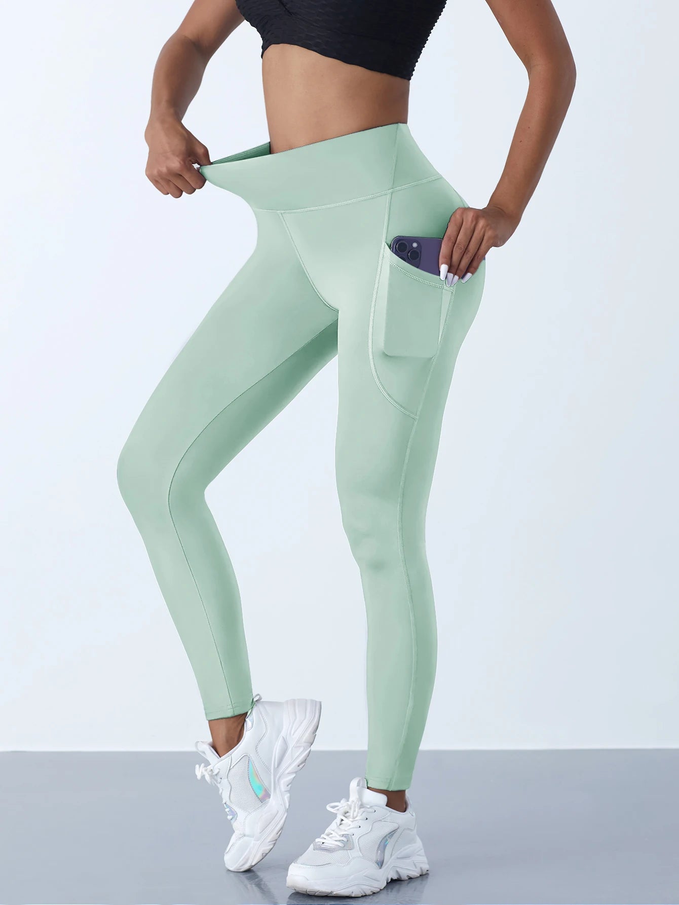 Women's Side Pocket Panelled Full Length Leggings For Workout Outfits