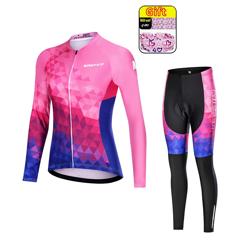 Women Long Sleeve Cycling Jersey Set MTB Bike Pants Kit Breathable Sportswear