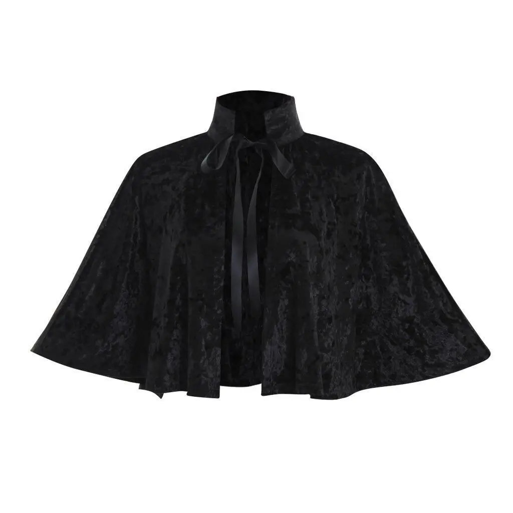 Stand Collar Velvet Ribbon Tie Cape for Layering over Outfits