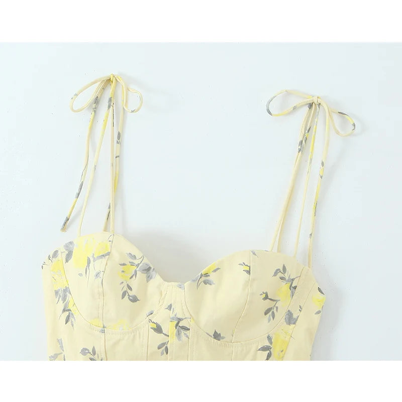 Women's Floral Tie-Strap Backless Cropped Camisole